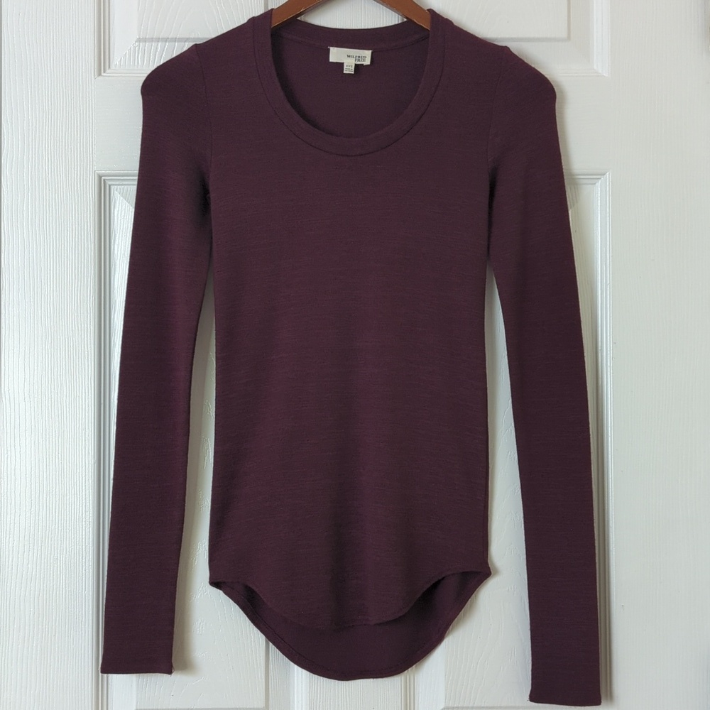 Wilfred Free Diapason Lightweight Knit Long Sleeve Scoop Neck Top Plum XXS